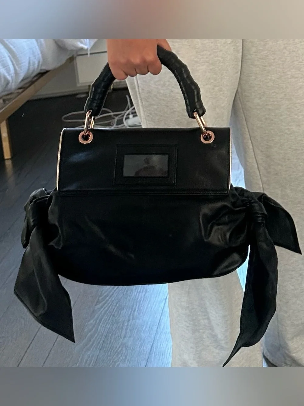 Z Spoke by Zac Posen Black Satchel with Rose Gold Hardware